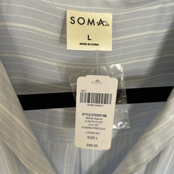 NWT Soma 100% Rayon Challis Blue and White Stripe Pajama Set - Picture 8 of 16